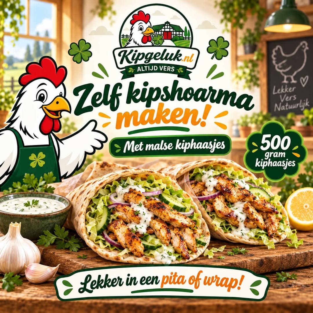 Receptkaart van KipGeluk: kipshoarma met kiphaasjes
