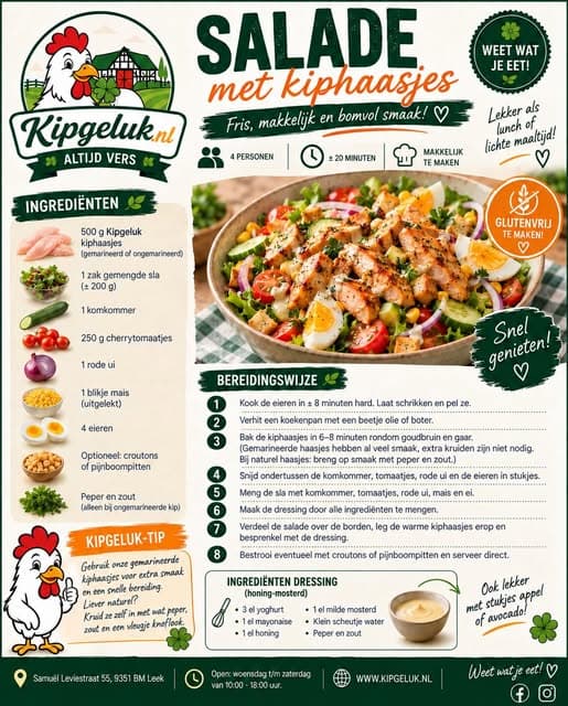 Receptkaart van KipGeluk: salade met kiphaasjes
